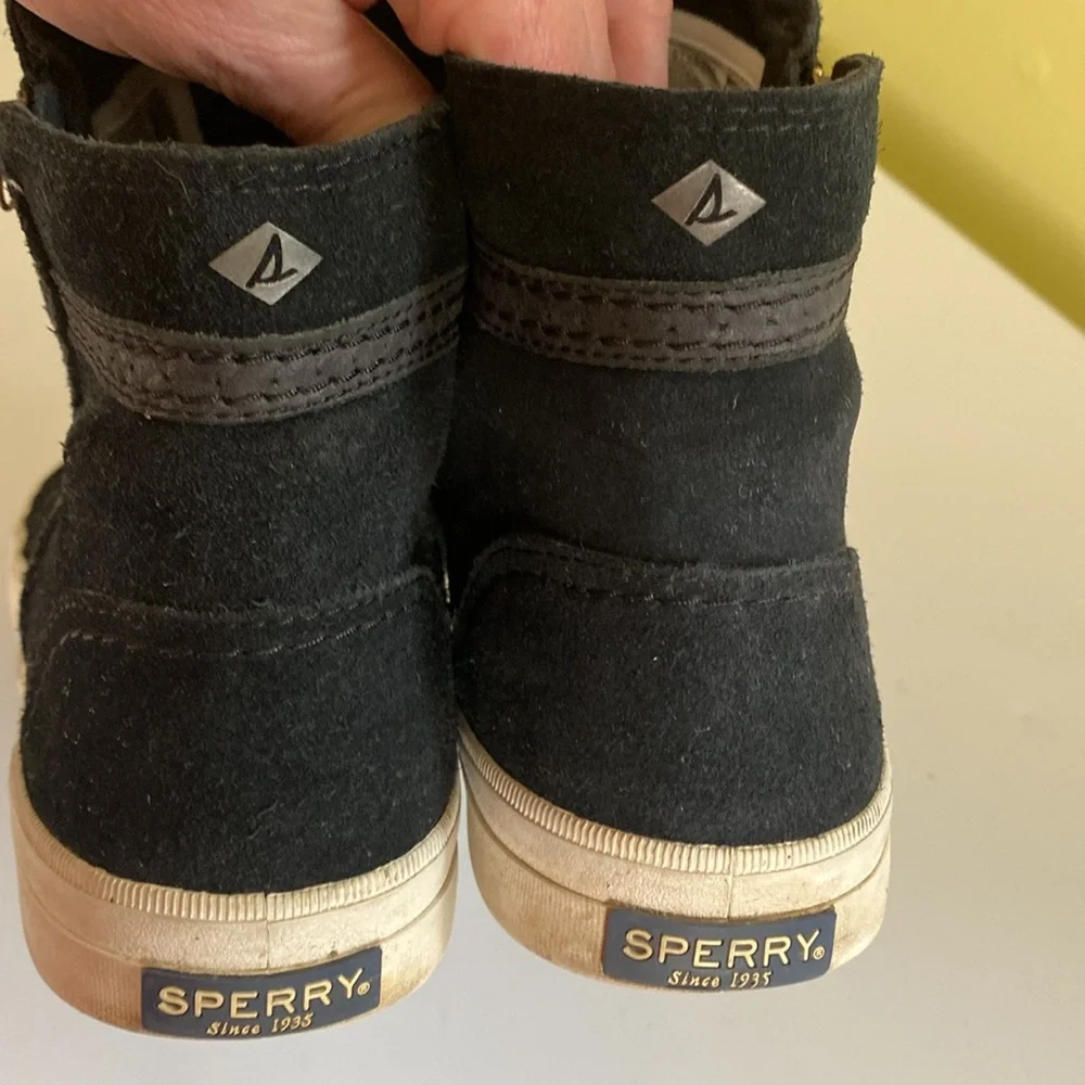 Sperry Black Suede High Top Zipper Sneakers Size 10